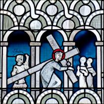 Der für uns das schwere Kreuz getragen hat. Rosenkranzfenster im Bonner Münster